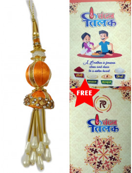 Orange Lumba Rakhi Golden With White Pearls For Women #RA-0037