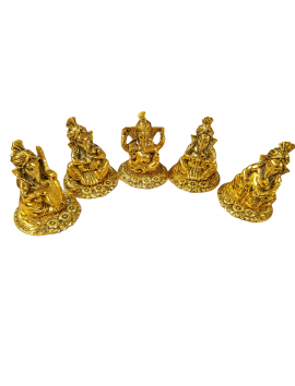 Lord Ganesha Musical Set of 5 Statue Playing Flute Tabla Dholak Harmonium Handicraft Cute Figurines of Ganesh Vinayak Idol Decorative Showpiece Home & Temple Decor