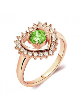 Green Party Show Rose Gold Color Cubic Zircon Women Lady Fashion Ring Jewelry Size - 25
