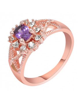 Purple Show Rose Gold Color Cubic Zircon Women Lady Fashion Ring Size - 25