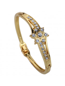 New Golden Slender Flower Carve Diamante Crystal Chain Link Bangle Bracelet